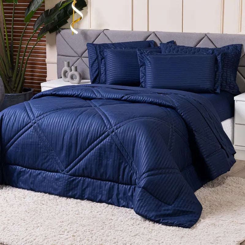 Kit Edredom Mônaco – Percal Soft 300 Fios Fitado, Toque Acetinado e Conforto Absoluto