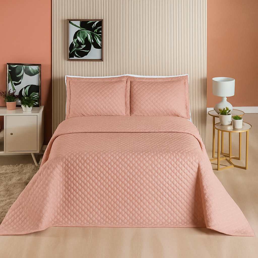 Cobre-Leito Ravena 3 Peças – Bordado Elegante & Toque Macio em Algodão