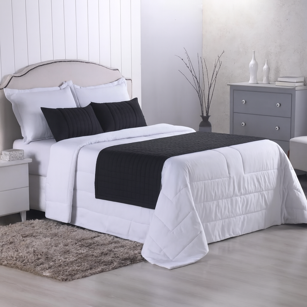 Kit Peseira Queen Copacabana 5 Peças – Percal 300 Fios Acetinado • Almofadas Cheias • Toque Macio