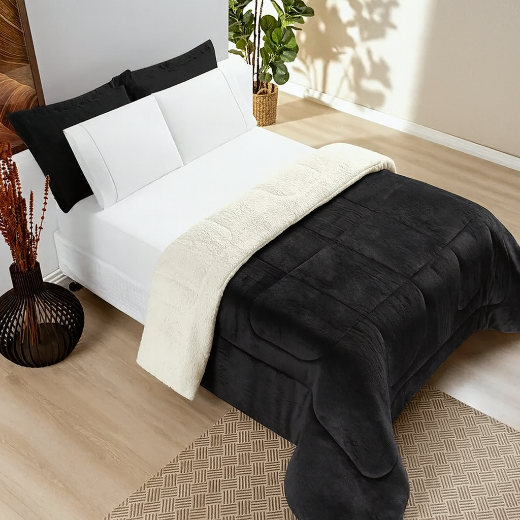 COBERDROM SHERPA – MANTA FLANELL + PELE DE CARNEIRO SINTÉTICA