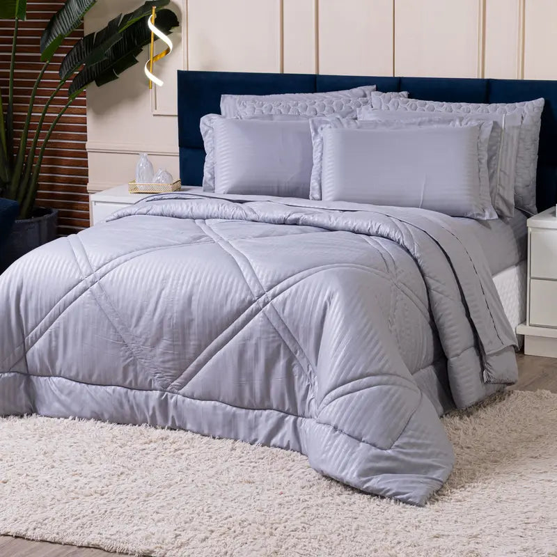 Kit Edredom Mônaco – Percal Soft 300 Fios Fitado, Toque Acetinado e Conforto Absoluto