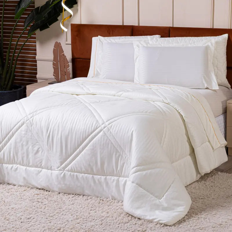 Kit Edredom Mônaco – Percal Soft 300 Fios Fitado, Toque Acetinado e Conforto Absoluto