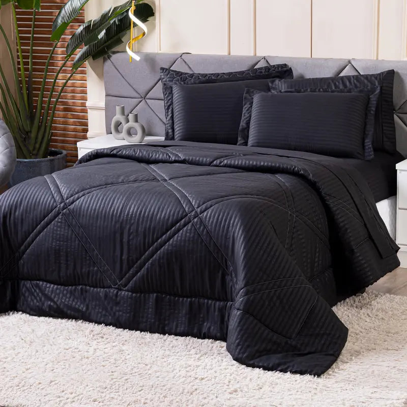 Kit Edredom Mônaco – Percal Soft 300 Fios Fitado, Toque Acetinado e Conforto Absoluto