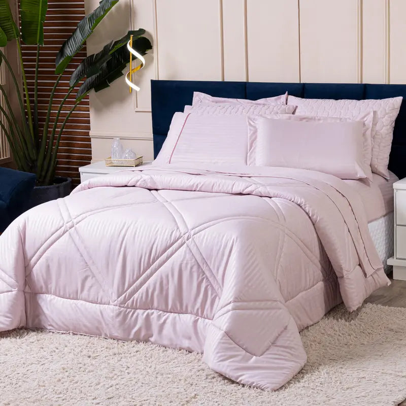 Kit Edredom Mônaco – Percal Soft 300 Fios Fitado, Toque Acetinado e Conforto Absoluto