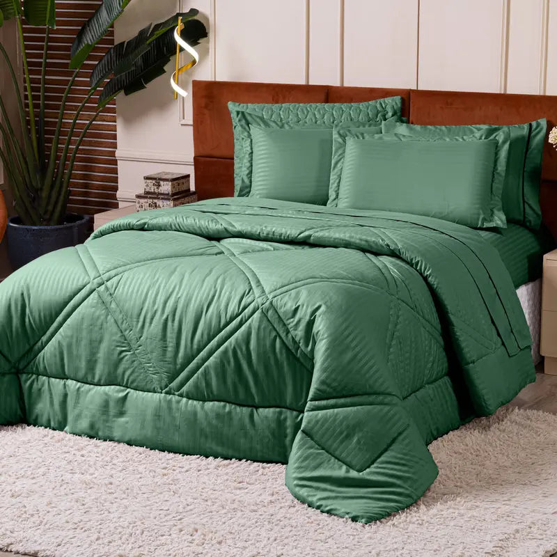 Kit Edredom Mônaco – Percal Soft 300 Fios Fitado, Toque Acetinado e Conforto Absoluto