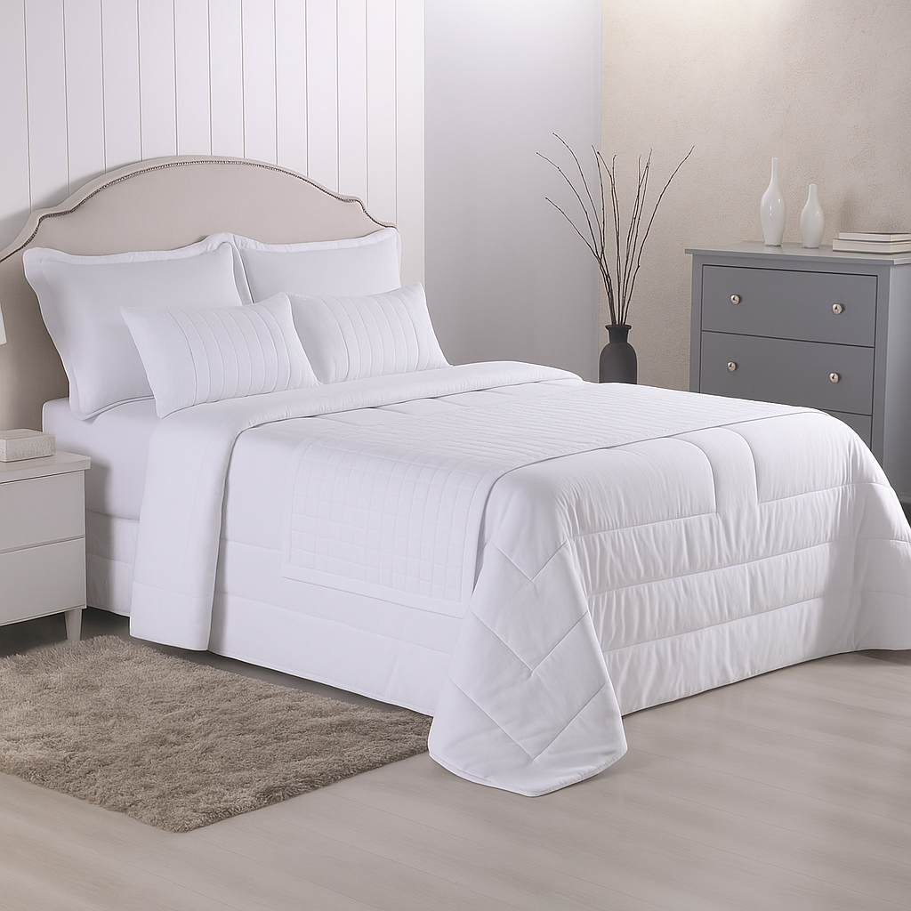 Kit Peseira Queen Copacabana 5 Peças – Percal 300 Fios Acetinado • Almofadas Cheias • Toque Macio