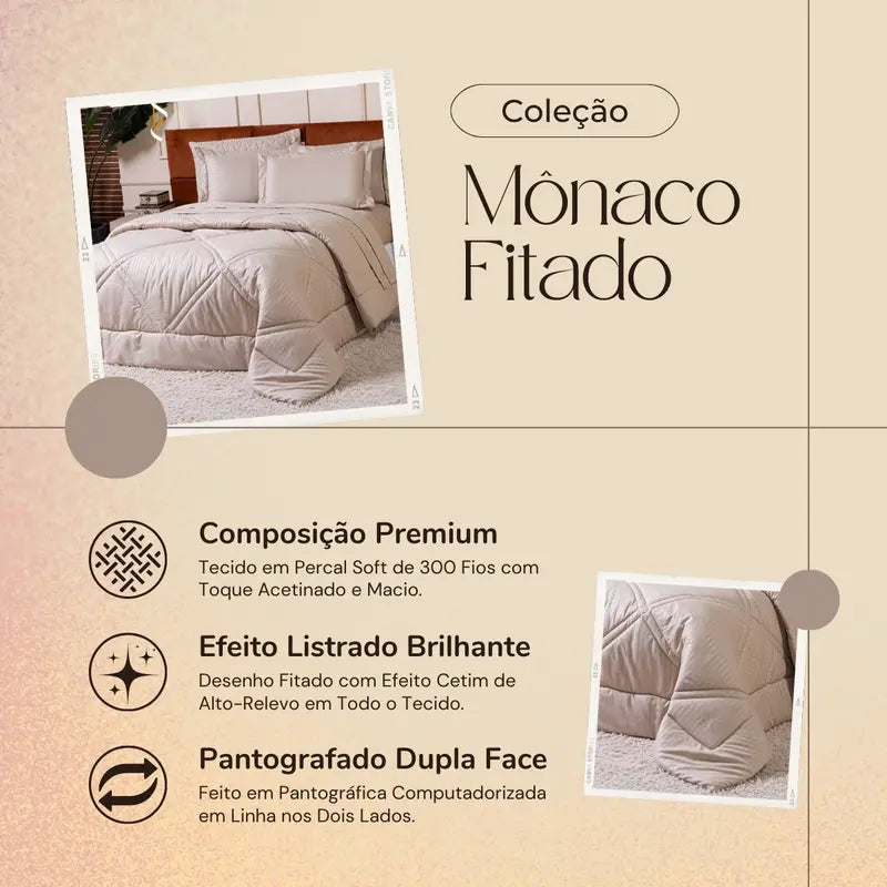 Kit Edredom Mônaco – Percal Soft 300 Fios Fitado, Toque Acetinado e Conforto Absoluto